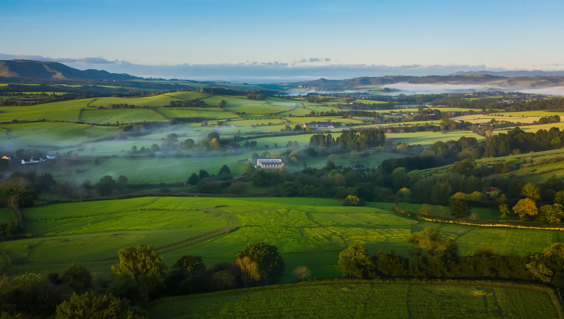 Aerial view of verdant Irish countryside showcasing sustainable landscape managemen