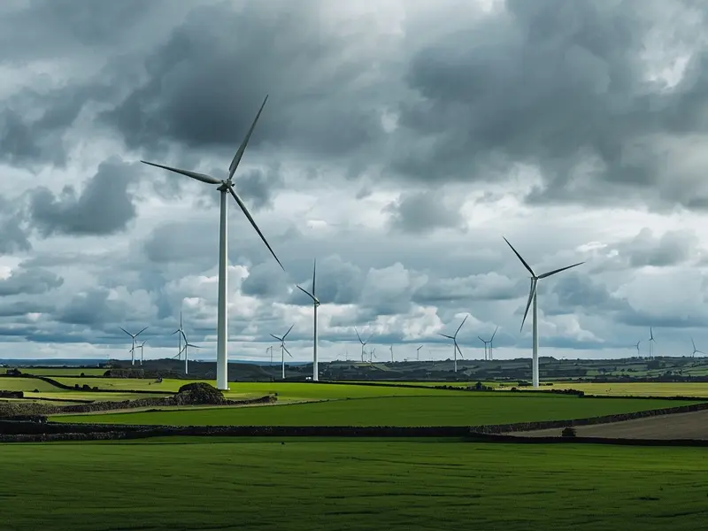 Onshore wind turbines generating renewable electricity in Northern Ireland, part of the 26.8% wind power contribution to the regional grid