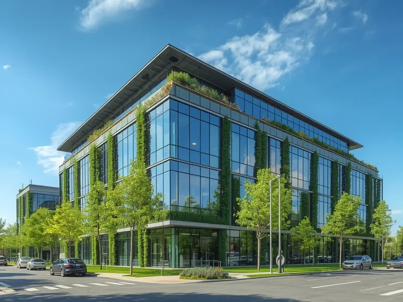 Sustainable commercial building representing green finance investment opportunities in renewable energy infrastructure