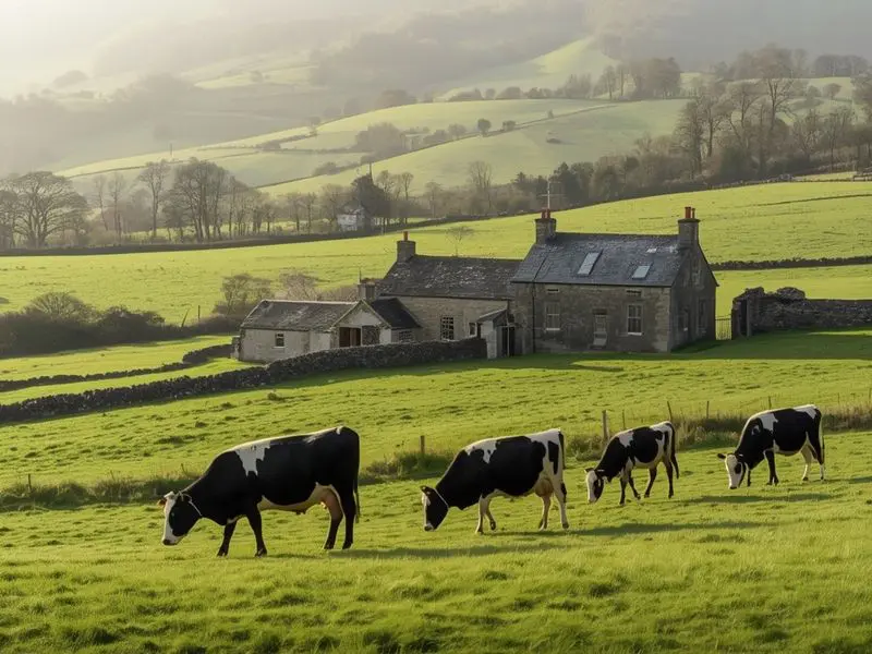 Northern Ireland dairy farm showcasing the agricultural sector that represents 27.8% of the region's greenhouse gas emissions