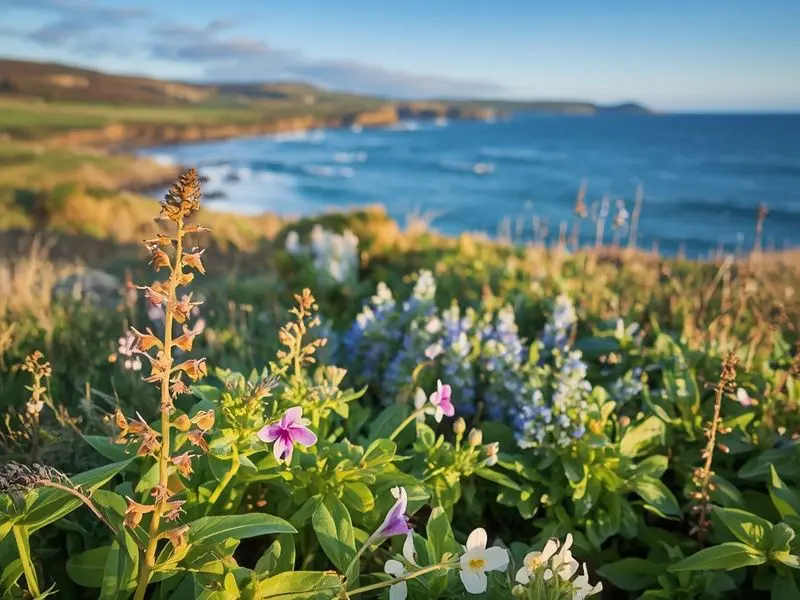 Irish coastal protected area with native wildflowers representing biodiversity conservation