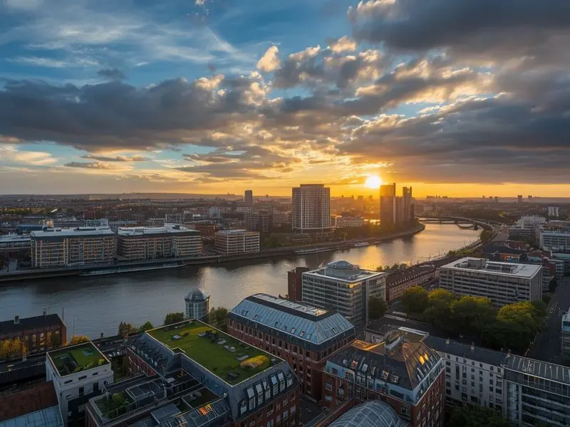 Dublin city skyline showcasing urban green infrastructure and sustainable development representing Ireland's green economy hub